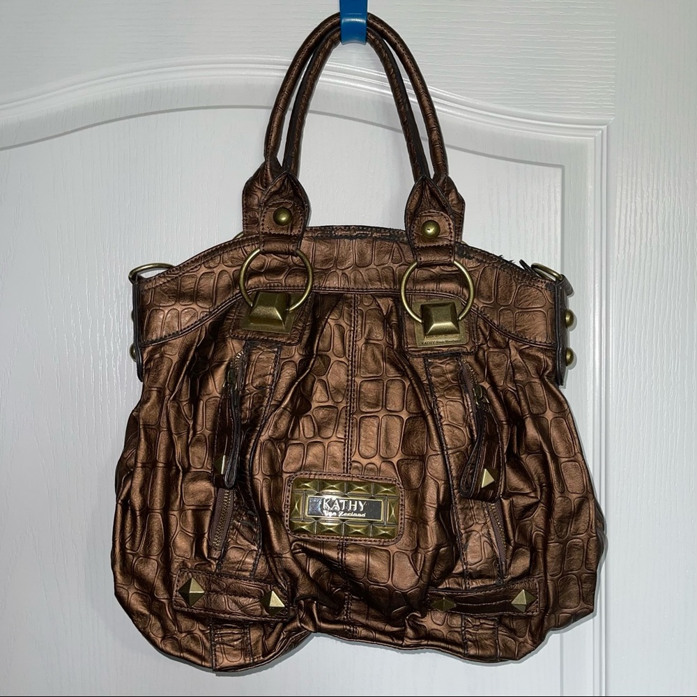 Large bronze Kathy Van Zeeland purse.